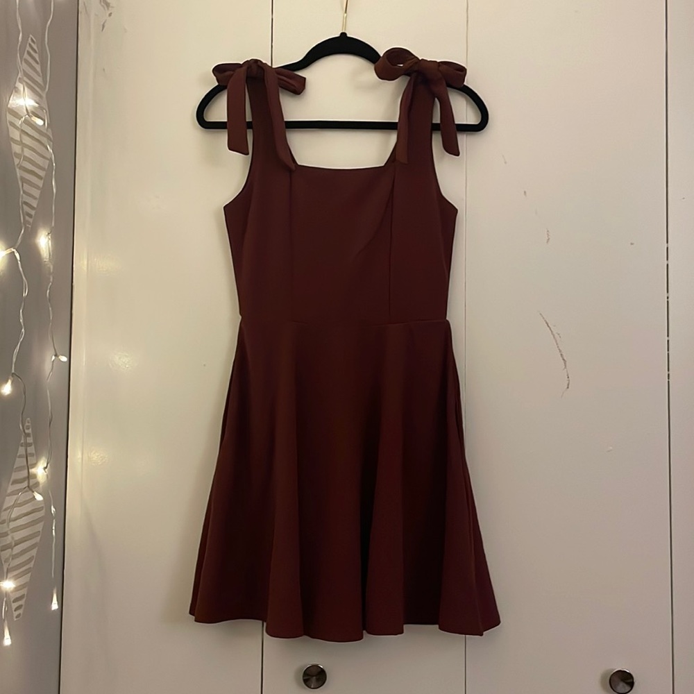 Francesca’s Mauve Skater Dress (Small) with Shoulder Ties and Pockets